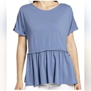 Nordstrom Caslon blue moonlight jerset floaty  peblum top. Size small